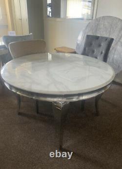 White Or Grey Marble Louis Round Dining Table With Stainless Steel Legs 130 Cm