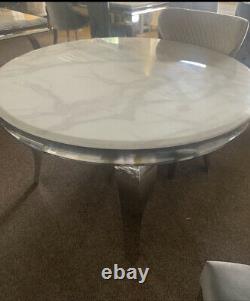 White Or Grey Marble Louis Round Dining Table With Stainless Steel Legs 130 Cm