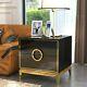 Wood & Stainless Steel Black Bedroom Nightstand With 2 Drawers Beside Table Gold