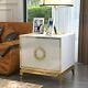 Wood & Stainless Steel White Bedroom Nightstand With 2 Drawers Beside Table Gold