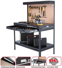 Work Bench With Light PowerStrip Table Reloading Machine Shop Garage Hobby Steel