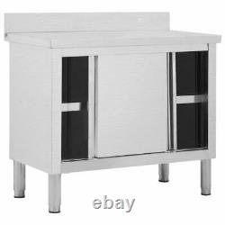 Work Table with Sliding Doors Stainless Steel Working Storage Cabinet Kitchen UK