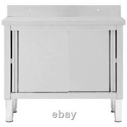 Work Table with Sliding Doors Stainless Steel Working Storage Cabinet Kitchen UK