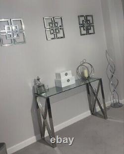 X Shape Console Table Stainless Steel With Glass Top