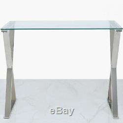 Zenn Contemporary Stainless Steel Clear Glass Home Office Desk Table