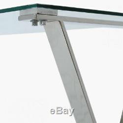 Zenn Contemporary Stainless Steel Clear Glass Home Office Desk Table
