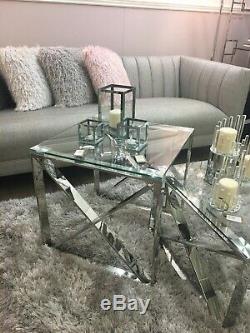 Zenn Contemporary Stainless Steel Clear Glass Side End Lamp Display Table